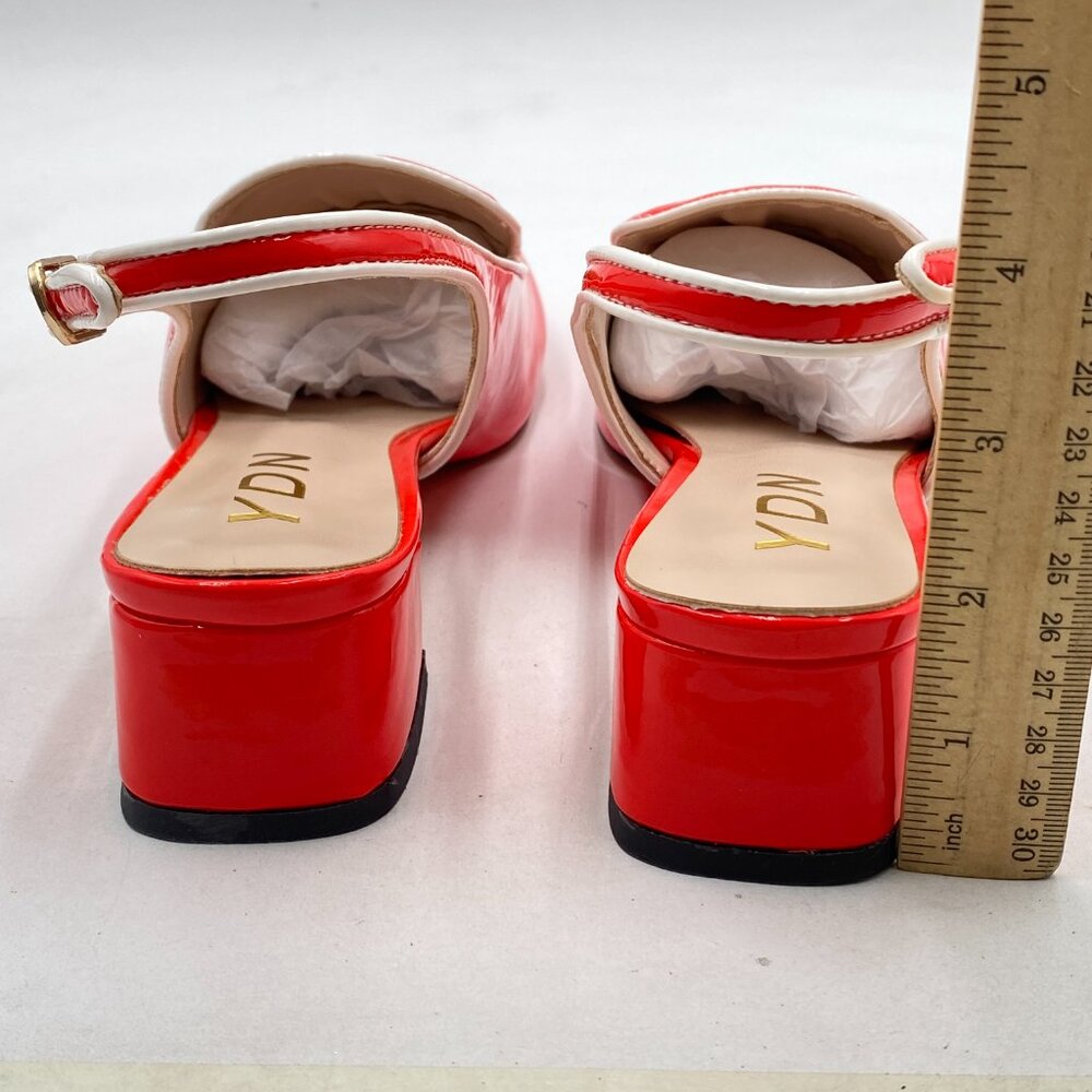 Ydn Red Closed Square Toe Block Low Heels Slingba… - image 5